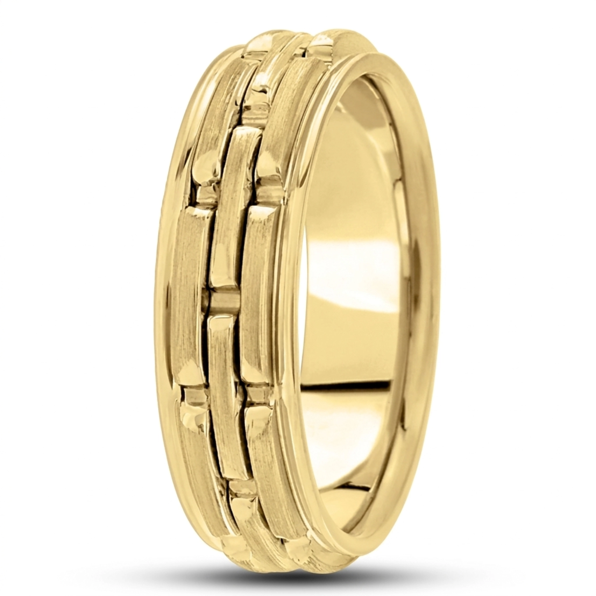 10K yellow gold 6mm. satin fancy-carved-contemporary-wedding-band - alternate view 4