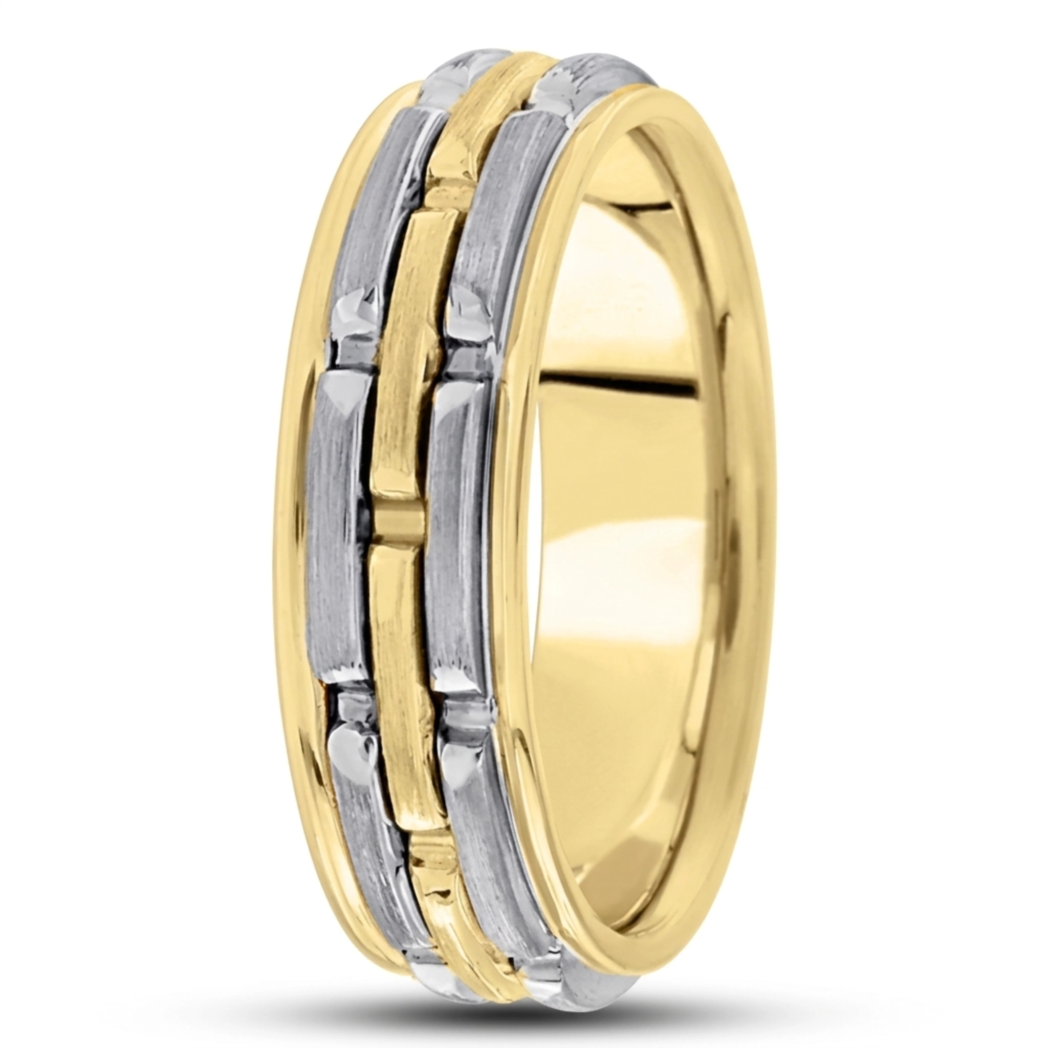 10K y-w-y-w-y gold 6mm. satin fancy-carved-contemporary-wedding-band - alternate view 2