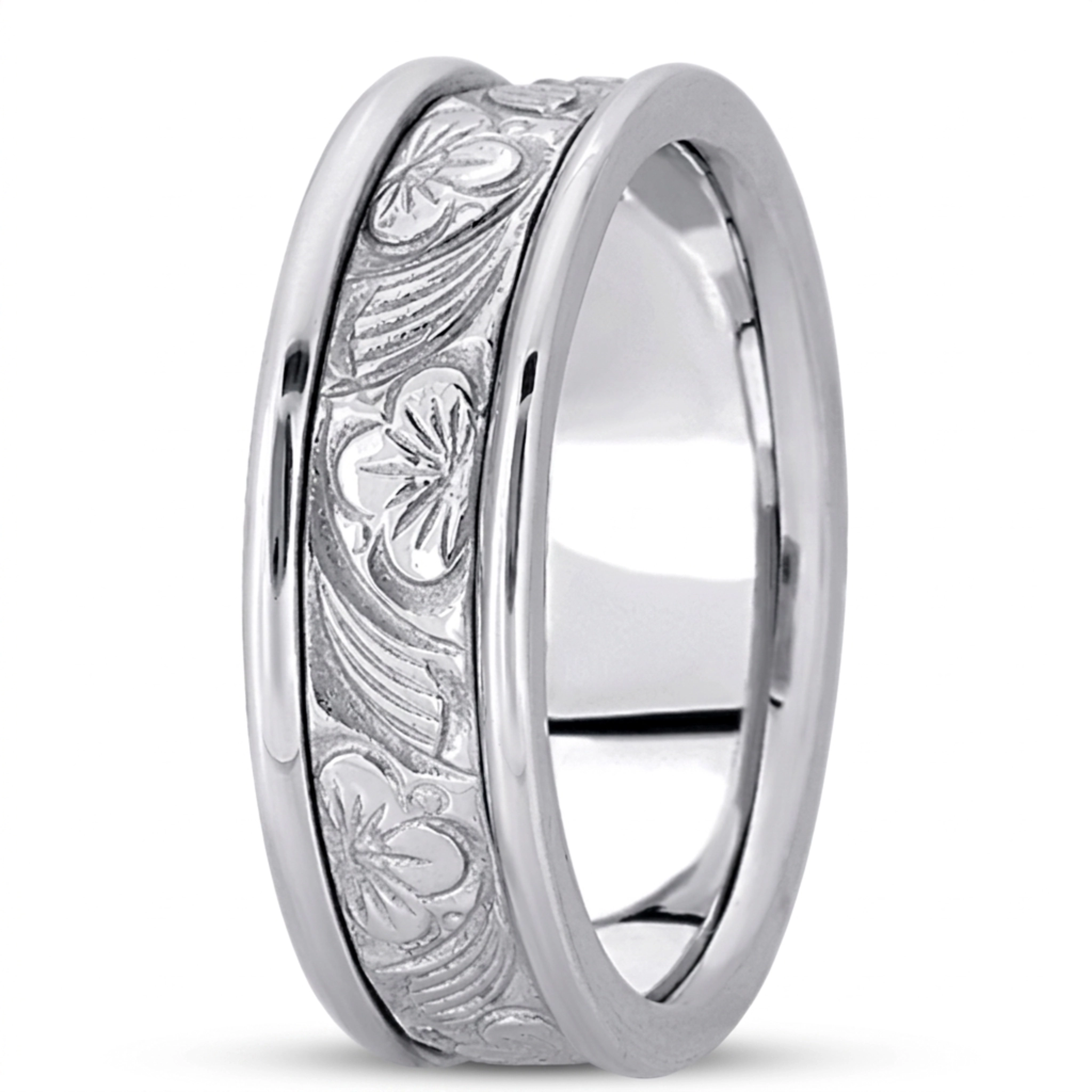 10K white gold 7mm. high polish hand-made-antique-wedding-band - alternate view 2