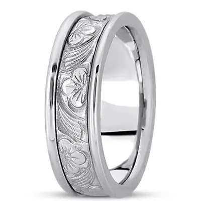 10K white gold 7mm. high polish hand-made-antique-wedding-band - alternate view 2 thumbnail