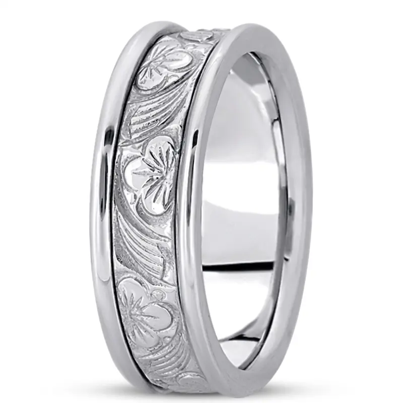 10K white gold 7mm. high polish hand-made-antique-wedding-band - alternate view 2