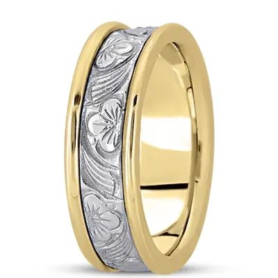 10K yellow-white-yellow gold 7mm. high polish hand-made-antique-wedding-band - alternate view 3 thumbnail