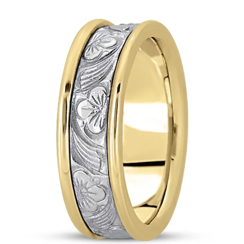 10K yellow-white-yellow gold 7mm. high polish hand-made-antique-wedding-band - alternate view 3