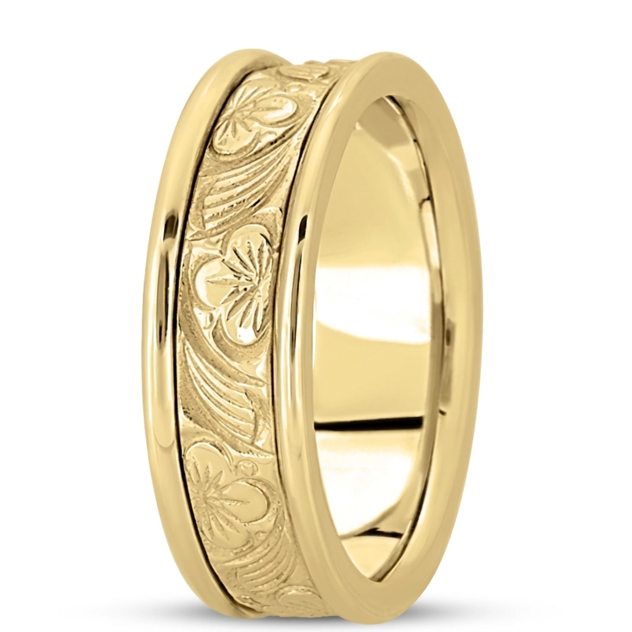10K yellow gold 7mm. high polish hand-made-antique-wedding-band - alternate view 4