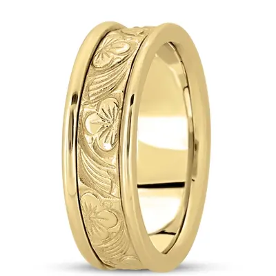 10K yellow gold 7mm. high polish hand-made-antique-wedding-band - alternate view 4 thumbnail