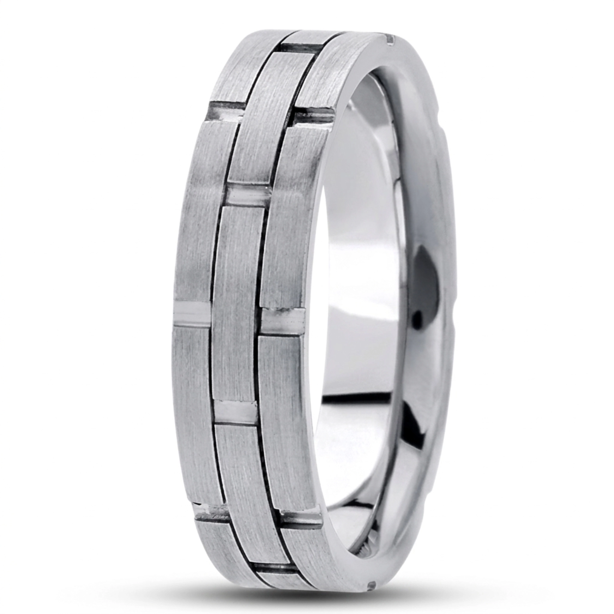 10K white gold 6mm. satin fancy-carved-contemporary-wedding-band - alternate view 2