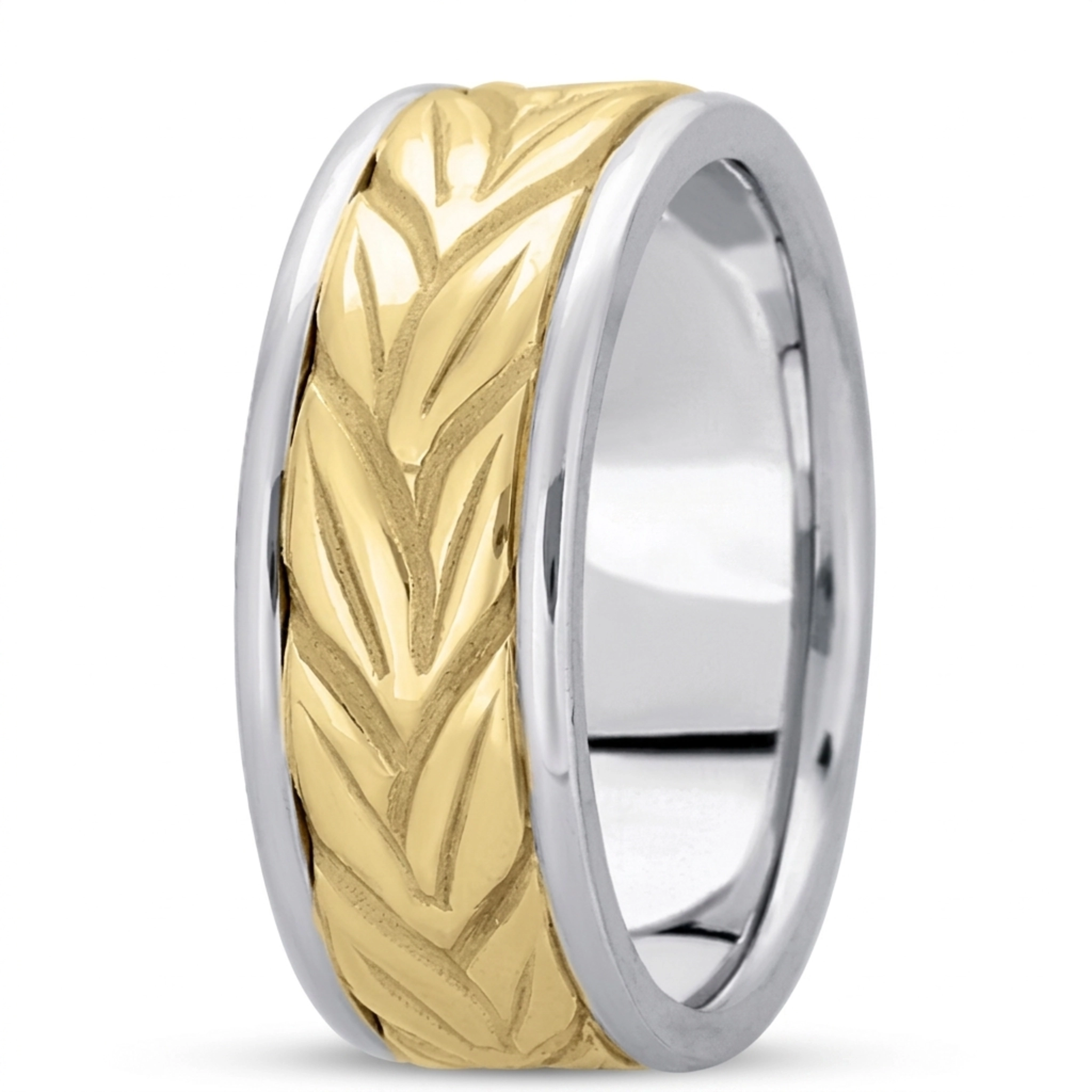10K white-yellow-white gold 8mm. high polish hand-made-antique-wedding-band - main view