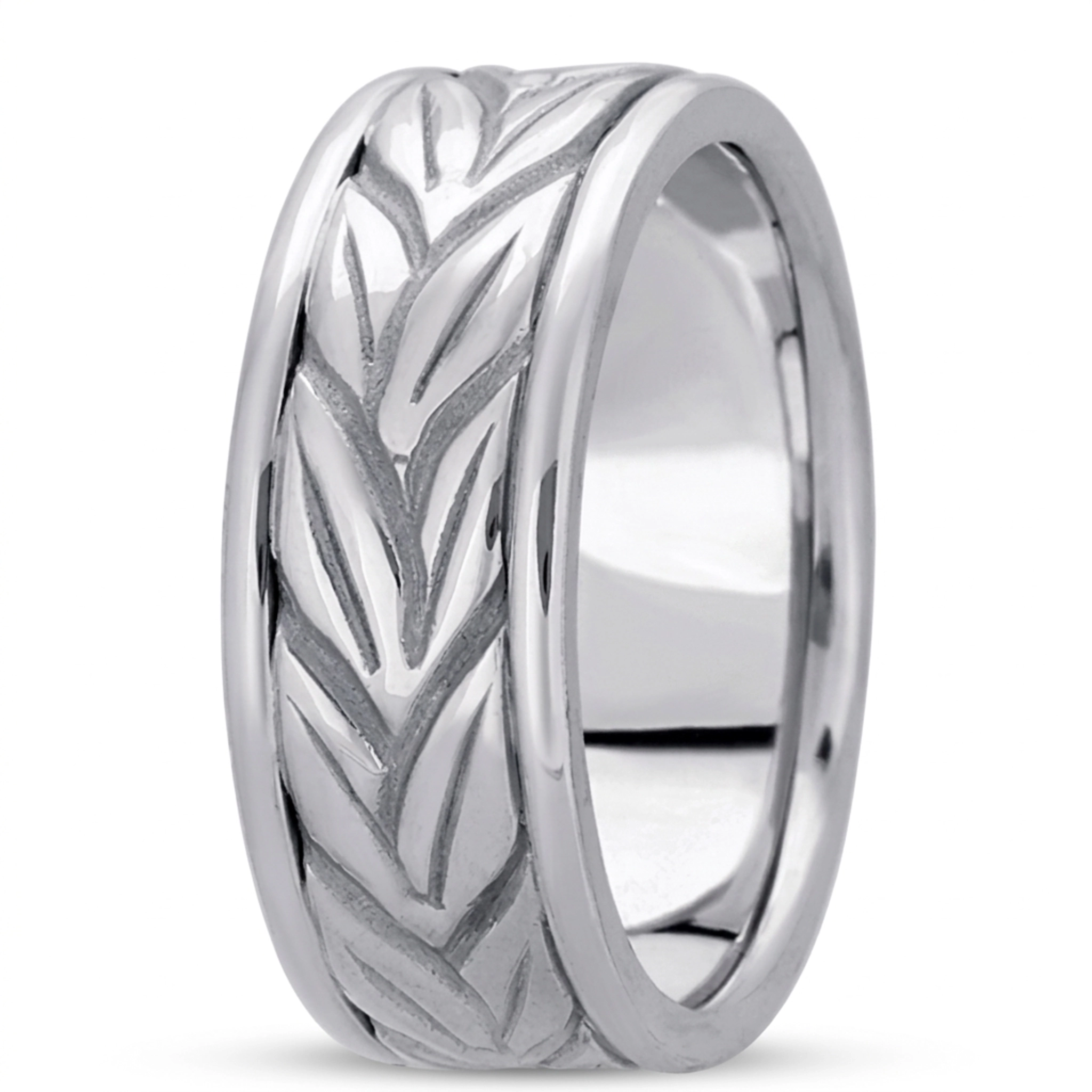 10K white gold 8mm. high polish hand-made-antique-wedding-band - alternate view 2