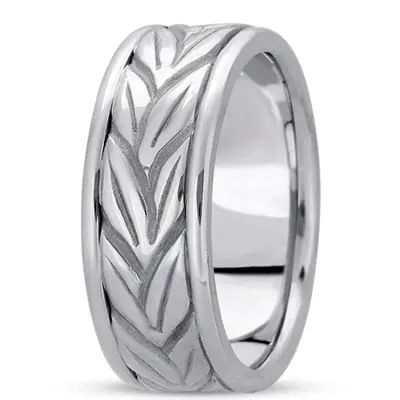 10K white gold 8mm. high polish hand-made-antique-wedding-band - alternate view 2 thumbnail