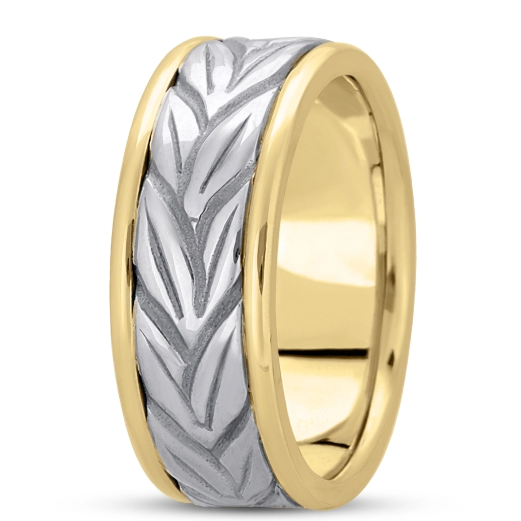 10K yellow-white-yellow gold 8mm. high polish hand-made-antique-wedding-band - alternate view 3