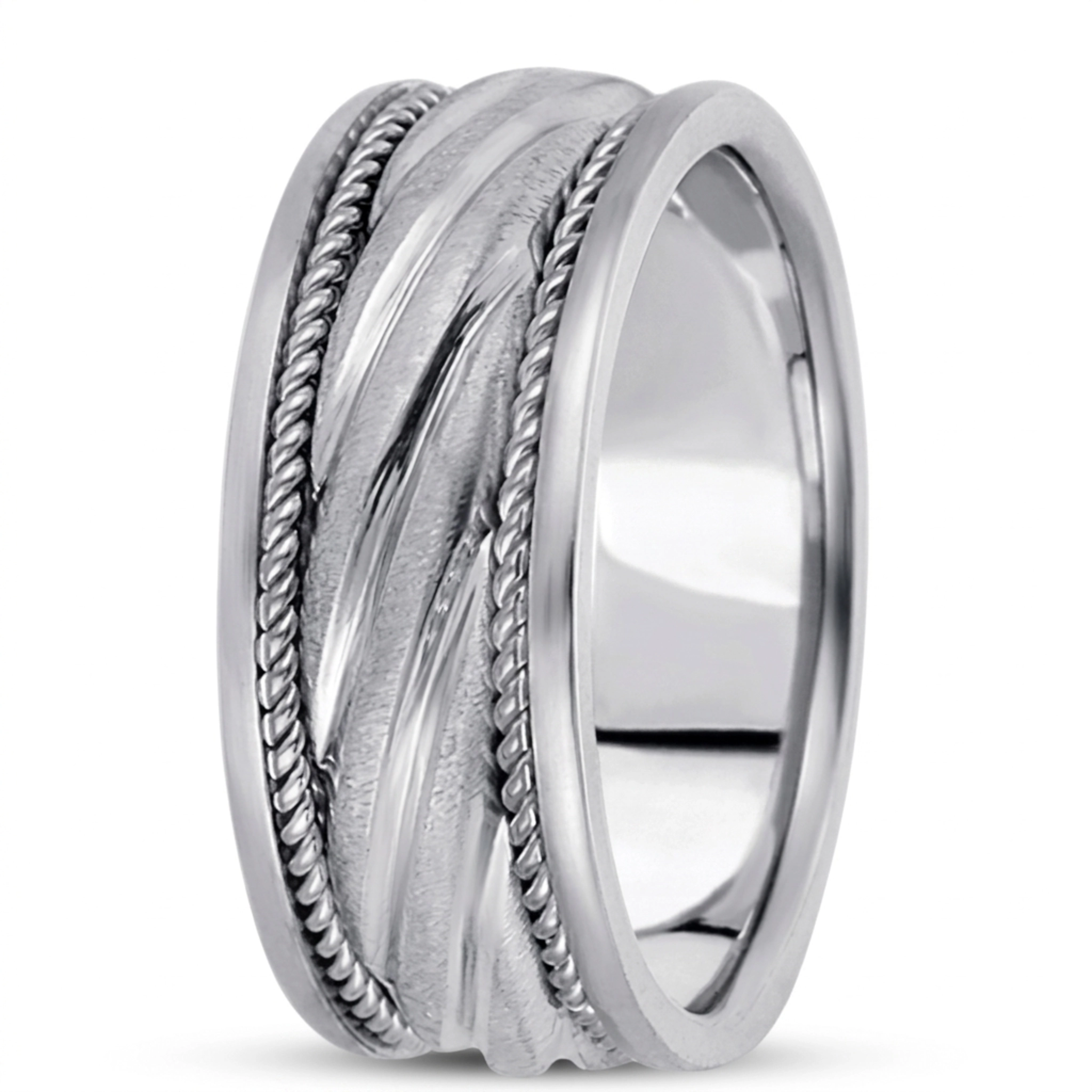 10K white gold 8.5mm. satin hand-made-hand-woven-wedding-band - alternate view 3