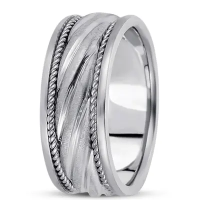 10K white gold 8.5mm. satin hand-made-hand-woven-wedding-band - alternate view 3 thumbnail