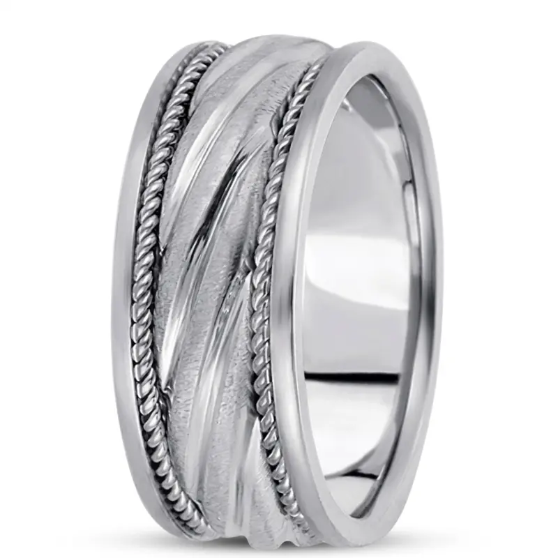 14K white gold 8.5mm. satin hand-made-hand-woven-wedding-band - alternate view 3