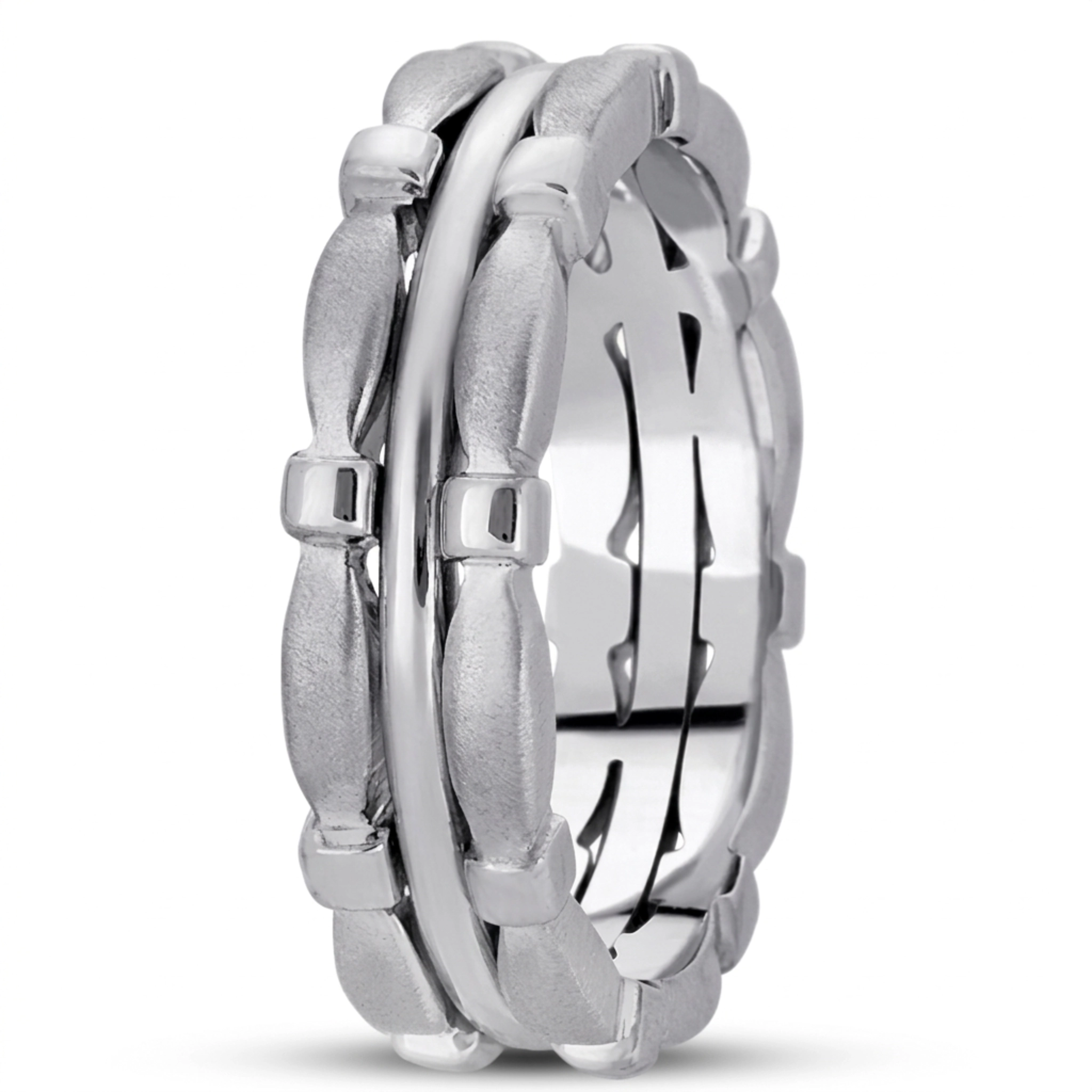 10K white gold 6mm. satin hand-made-contemporary-wedding-band - alternate view 2