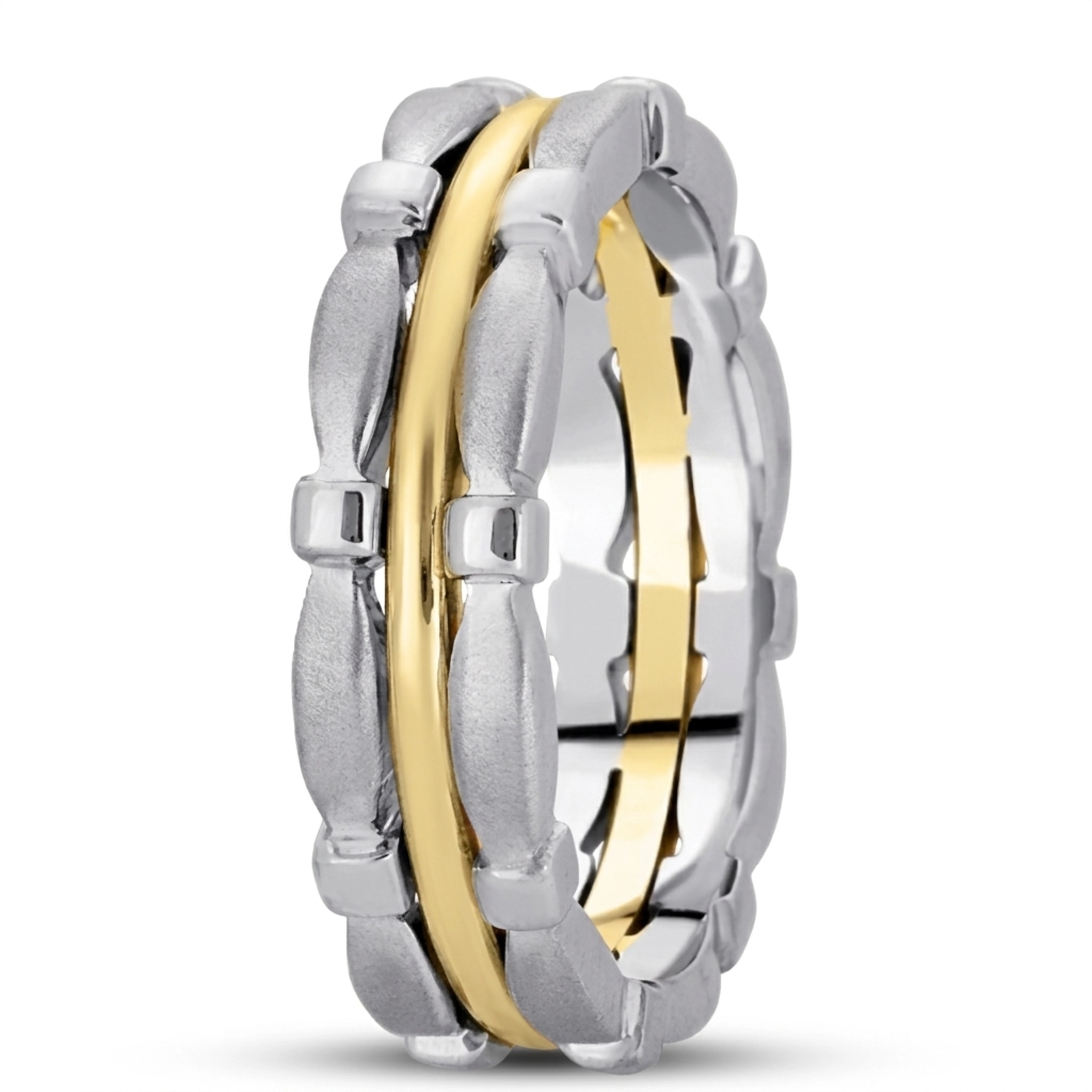 10K white-yellow-white gold 6mm. satin hand-made-contemporary-wedding-band - alternate view 4