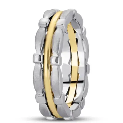 10K white-yellow-white gold 6mm. satin hand-made-contemporary-wedding-band - alternate view 4 thumbnail