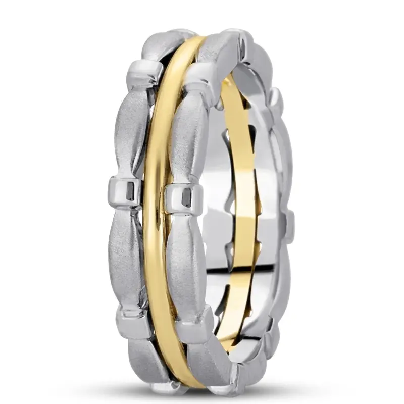 14K white-yellow-white gold 6mm. satin hand-made-contemporary-wedding-band - alternate view 4