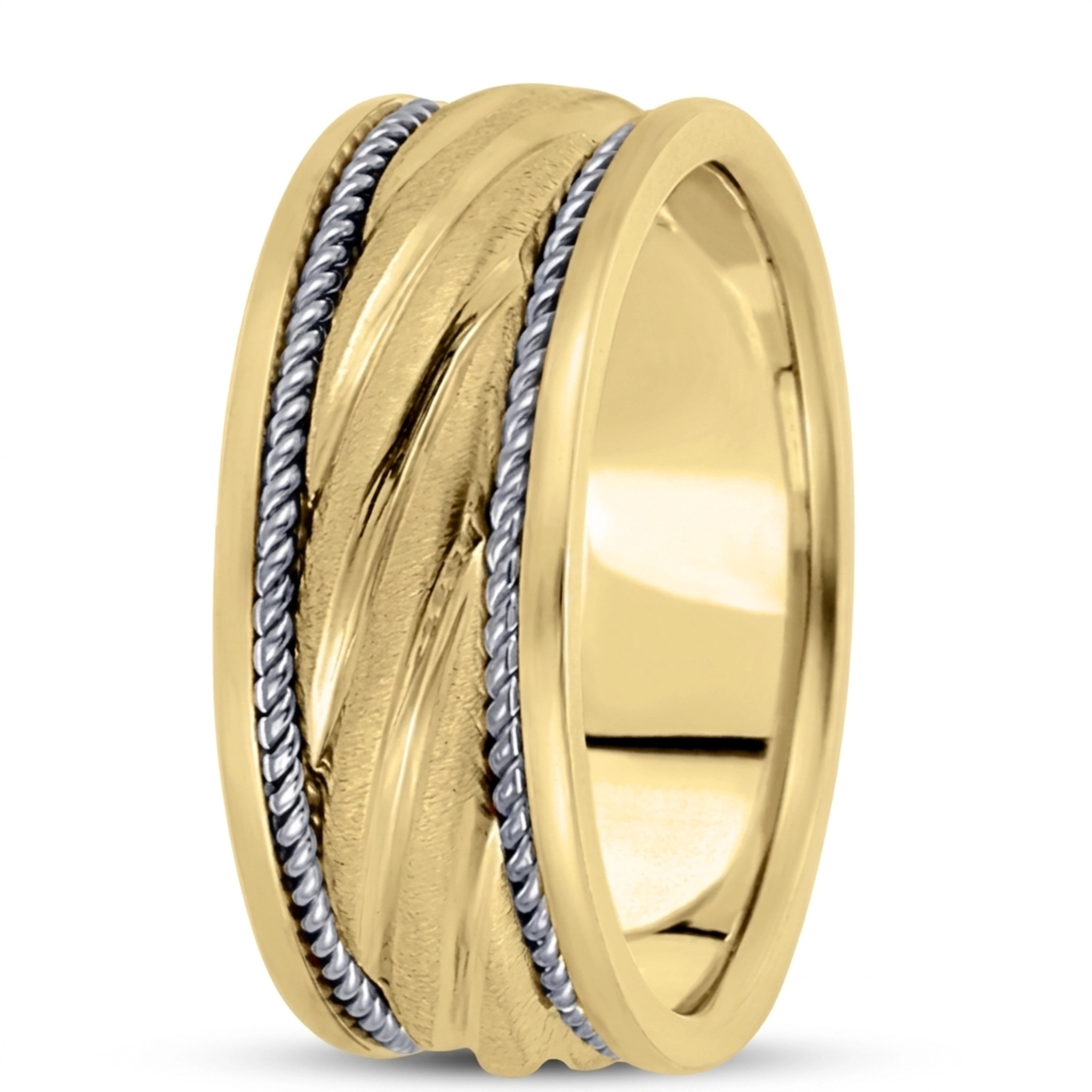 10K y-w-y-w-y gold 8.5mm. satin hand-made-hand-woven-wedding-band - alternate view 2