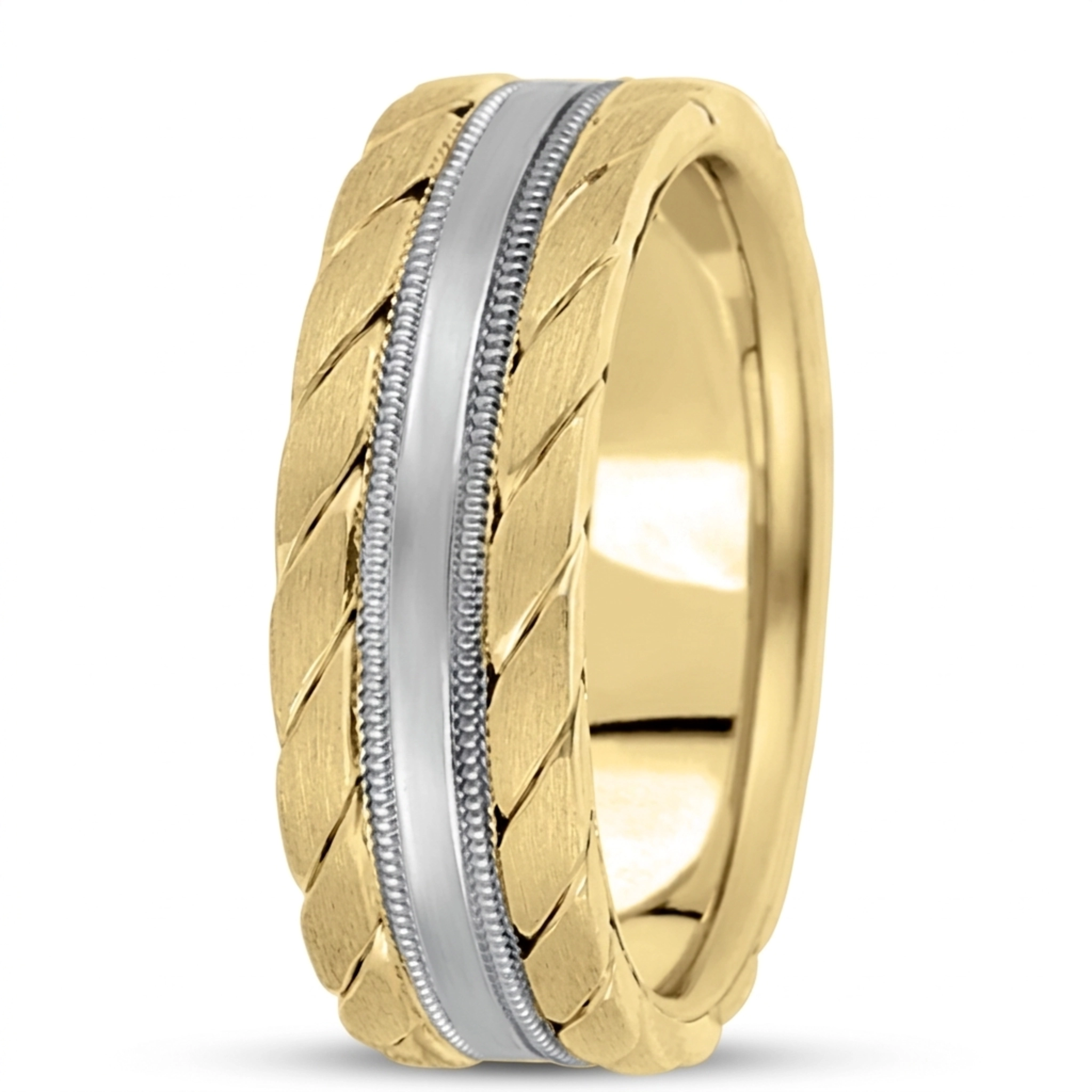 10K yellow-white-yellow gold 7.5mm. satin hand-made-hand-woven-wedding-band - alternate view 4