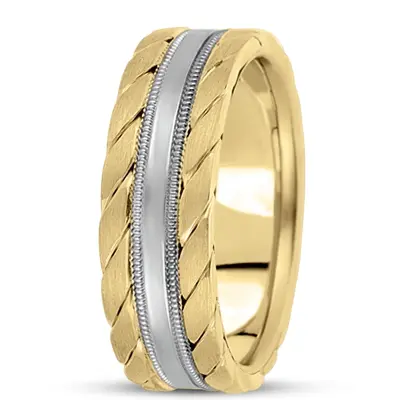10K yellow-white-yellow gold 7.5mm. satin hand-made-hand-woven-wedding-band - alternate view 4 thumbnail