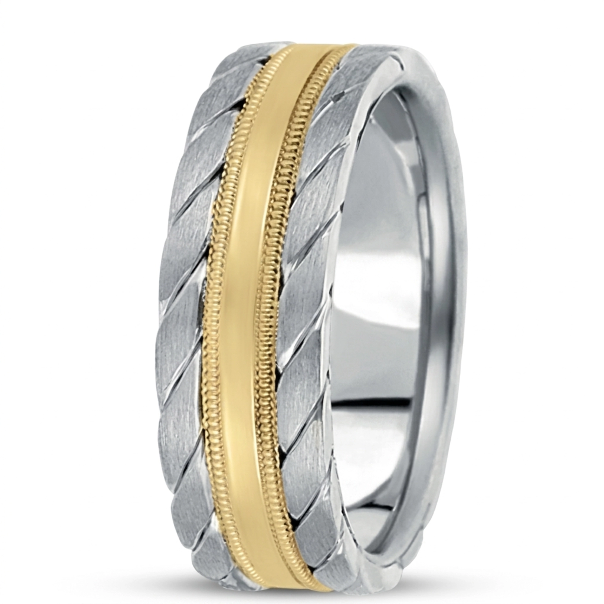 10K white-yellow-white gold 7.5mm. satin hand-made-hand-woven-wedding-band - alternate view 2