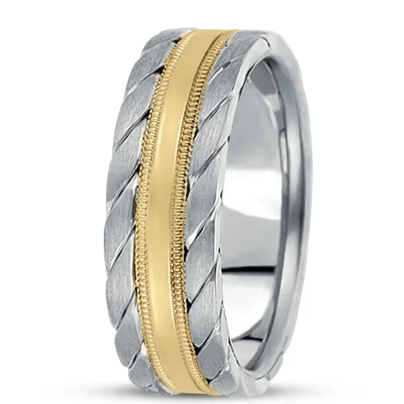 10K white-yellow-white gold 7.5mm. satin hand-made-hand-woven-wedding-band - alternate view 2