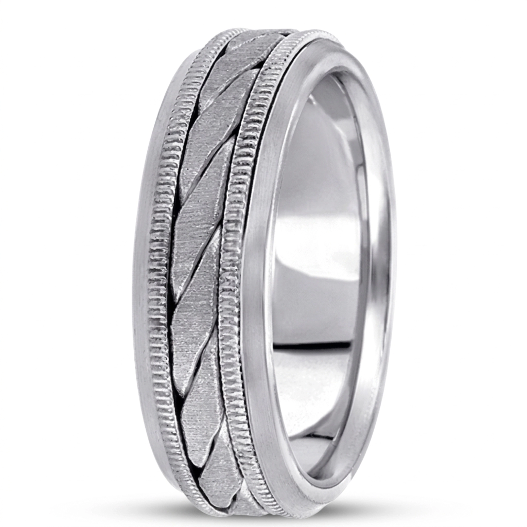 10K white gold 7mm. cross satin hand-made-hand-woven-wedding-band - alternate view 2