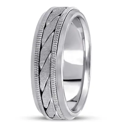 10K white gold 7mm. cross satin hand-made-hand-woven-wedding-band - alternate view 2 thumbnail
