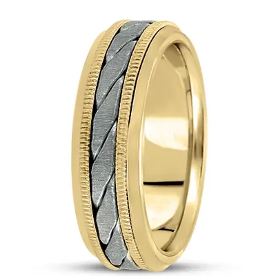 10K yellow-white-yellow gold 7mm. cross satin hand-made-hand-woven-wedding-band - alternate view 3 thumbnail