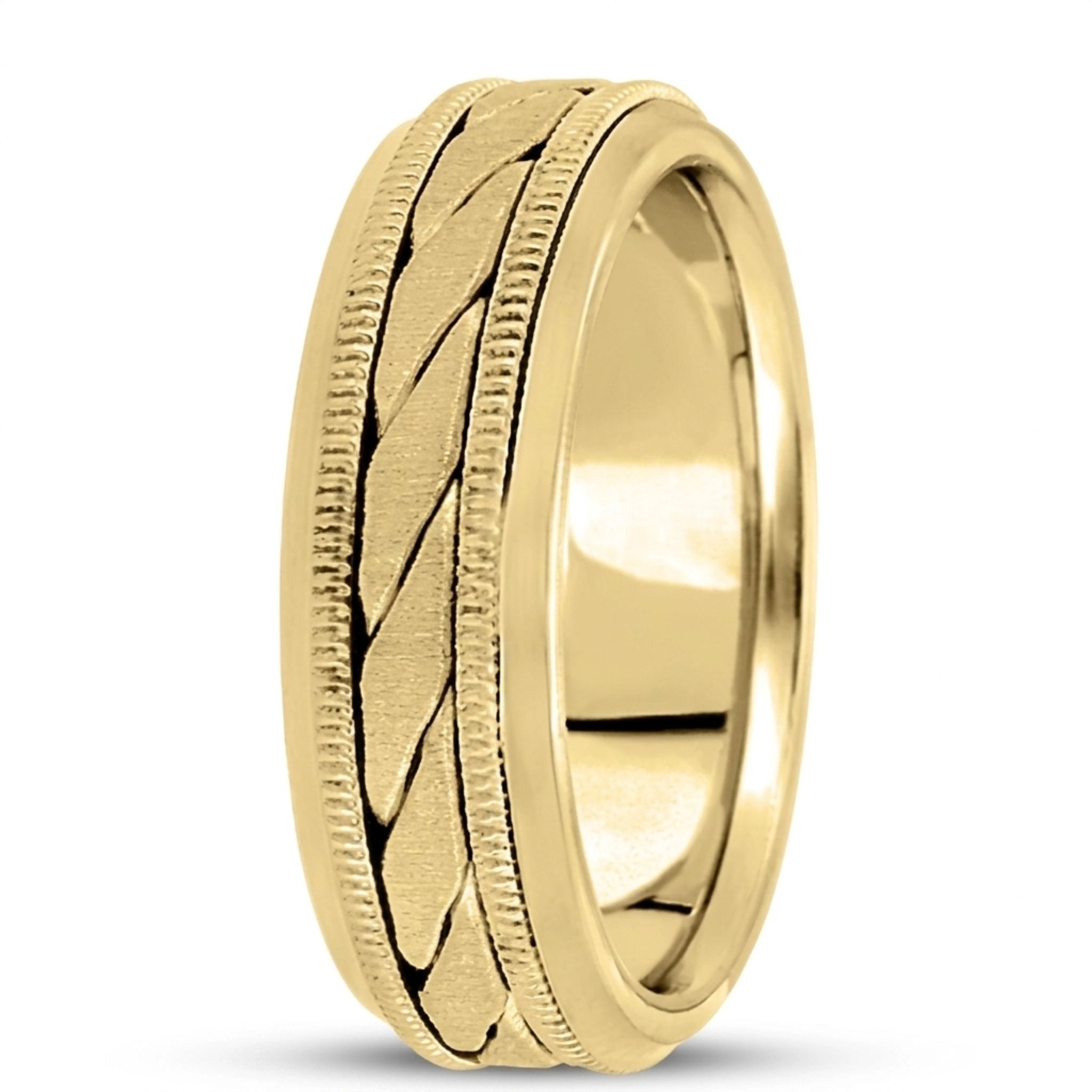10K yellow gold 7mm. cross satin hand-made-hand-woven-wedding-band - alternate view 4