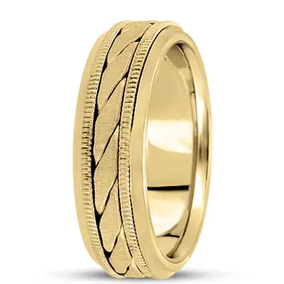 10K yellow gold 7mm. cross satin hand-made-hand-woven-wedding-band - alternate view 4 thumbnail