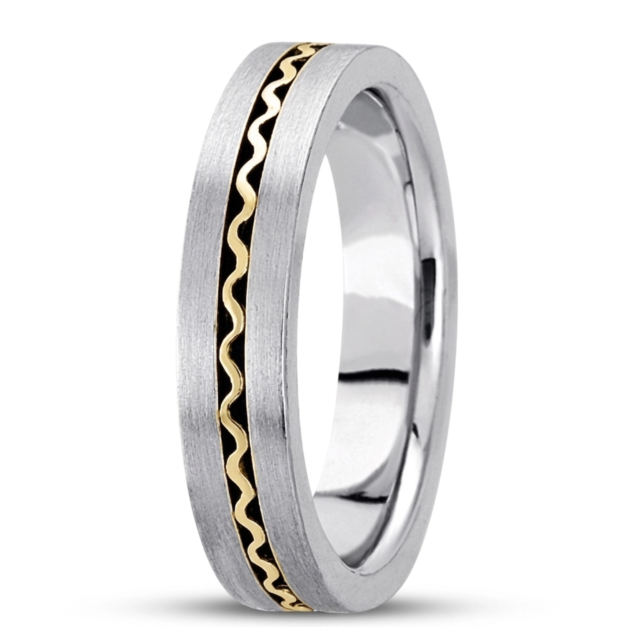 10K white-yellow-white gold 5mm. satin hand-made-contemporary-wedding-band - main view