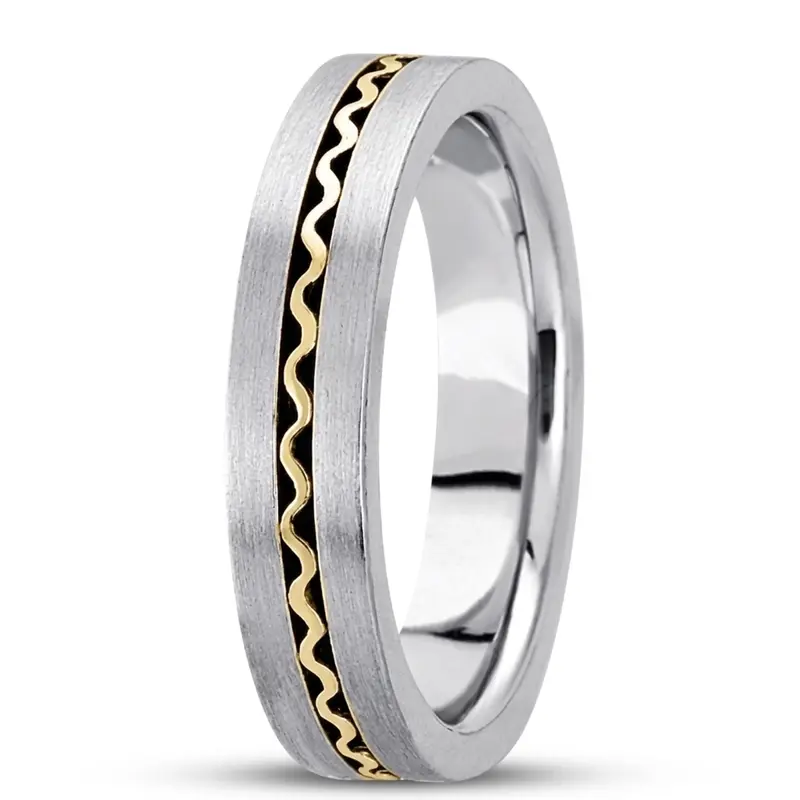 14K white-yellow-white gold 5mm. satin hand-made-contemporary-wedding-band - main view