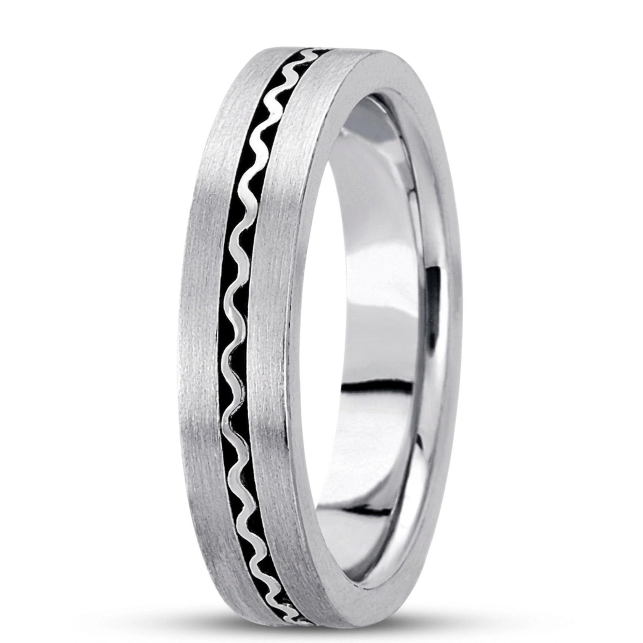 10K white gold 5mm. satin hand-made-contemporary-wedding-band - alternate view 3