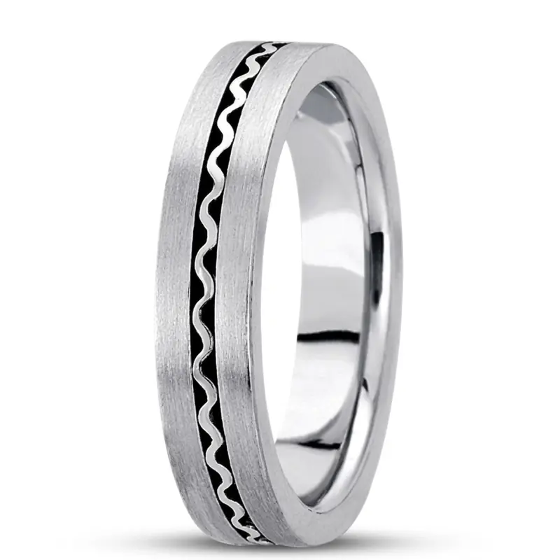 14K white gold 5mm. satin hand-made-contemporary-wedding-band - alternate view 3