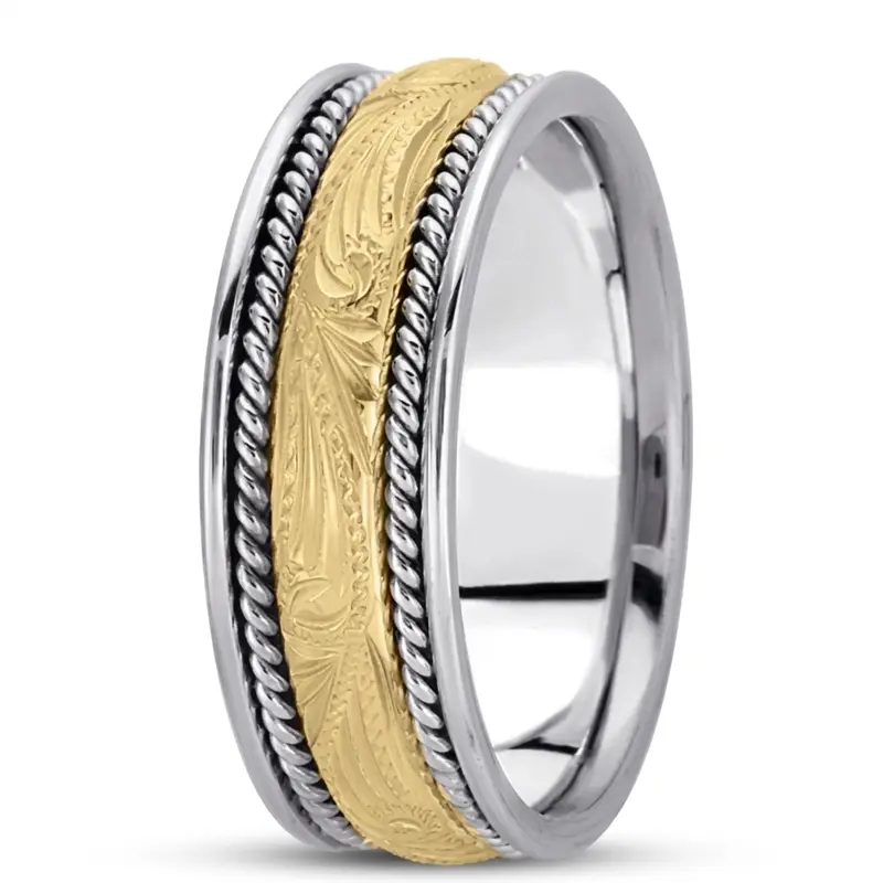 10K white-yellow-white gold 8.5mm. high polish hand-made-antique-wedding-band - main view