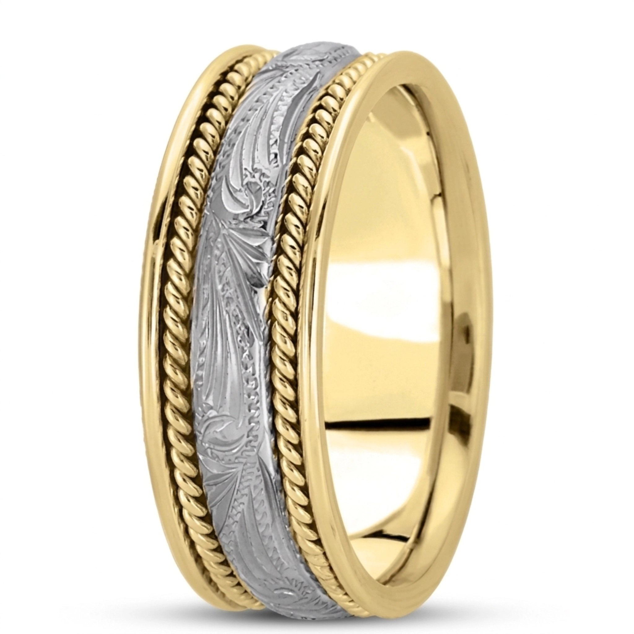 10K yellow-white-yellow gold 8.5mm. high polish hand-made-antique-wedding-band - alternate view 4