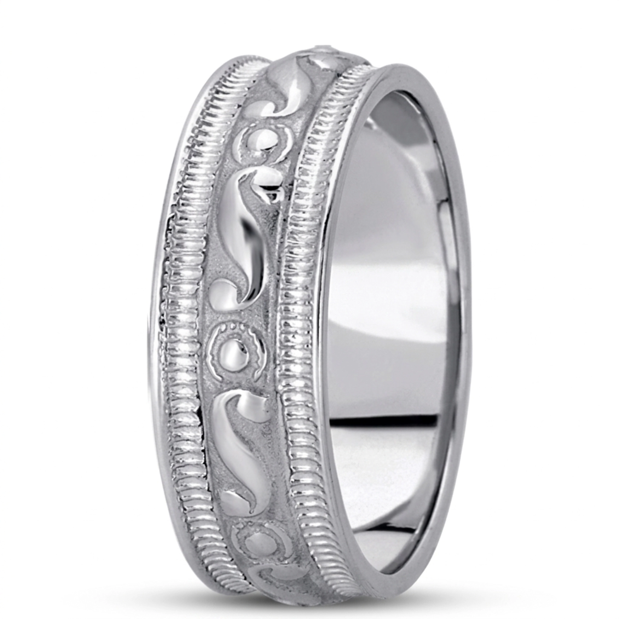 10K white gold 7.5mm. satin hand-made-antique-wedding-band - main view