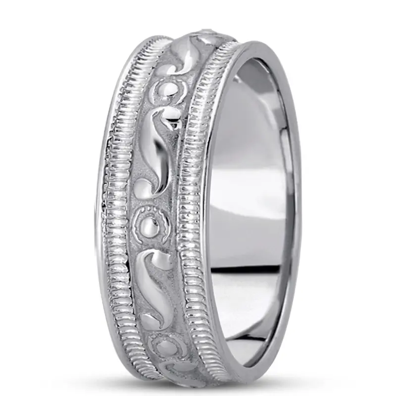 10K white gold 7.5mm. satin hand-made-antique-wedding-band - main view