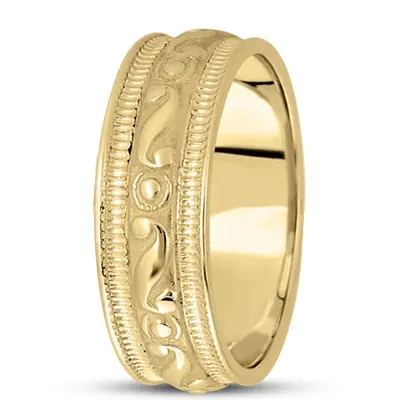 10K yellow gold 7.5mm. satin hand-made-antique-wedding-band - alternate view 2 thumbnail