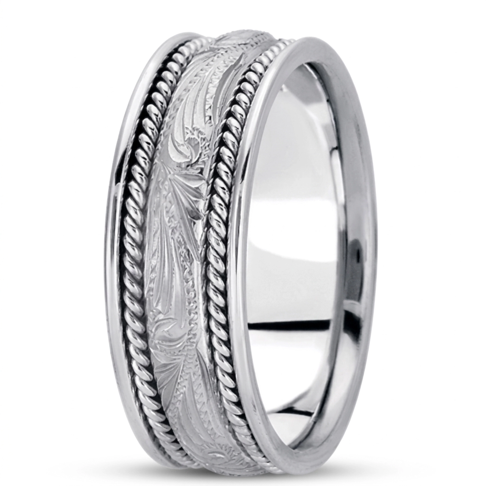 10K white gold 8.5mm. high polish hand-made-antique-wedding-band - alternate view 3