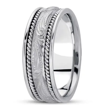 10K white gold 8.5mm. high polish hand-made-antique-wedding-band - alternate view 3 thumbnail