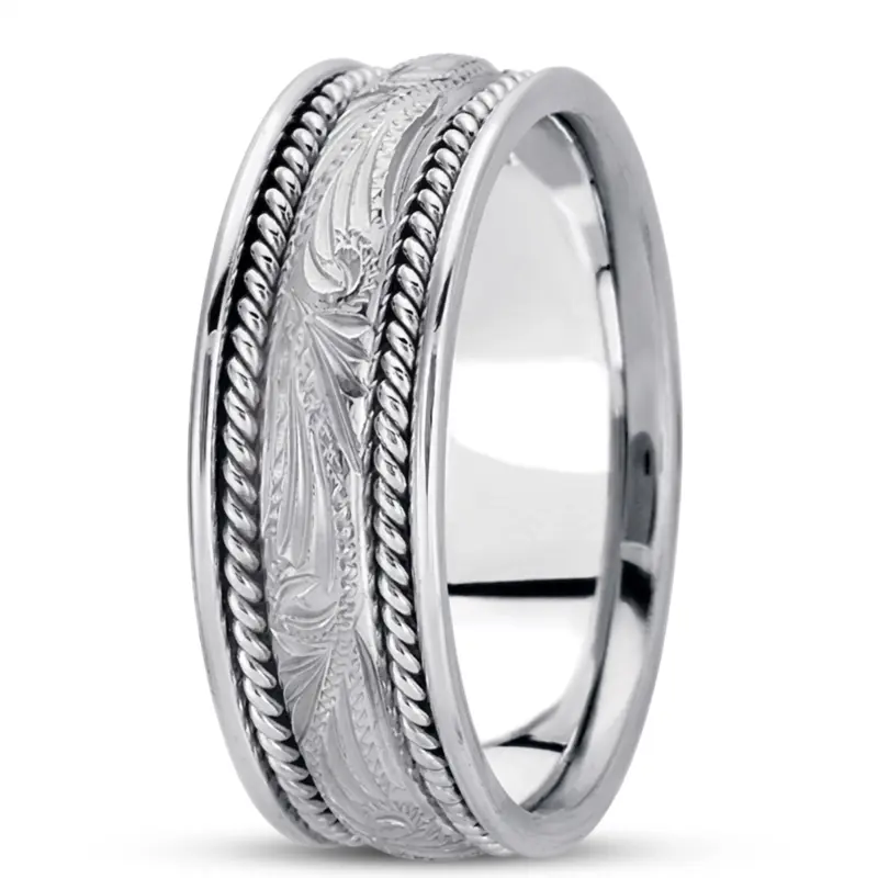 10K white gold 8.5mm. high polish hand-made-antique-wedding-band - alternate view 3