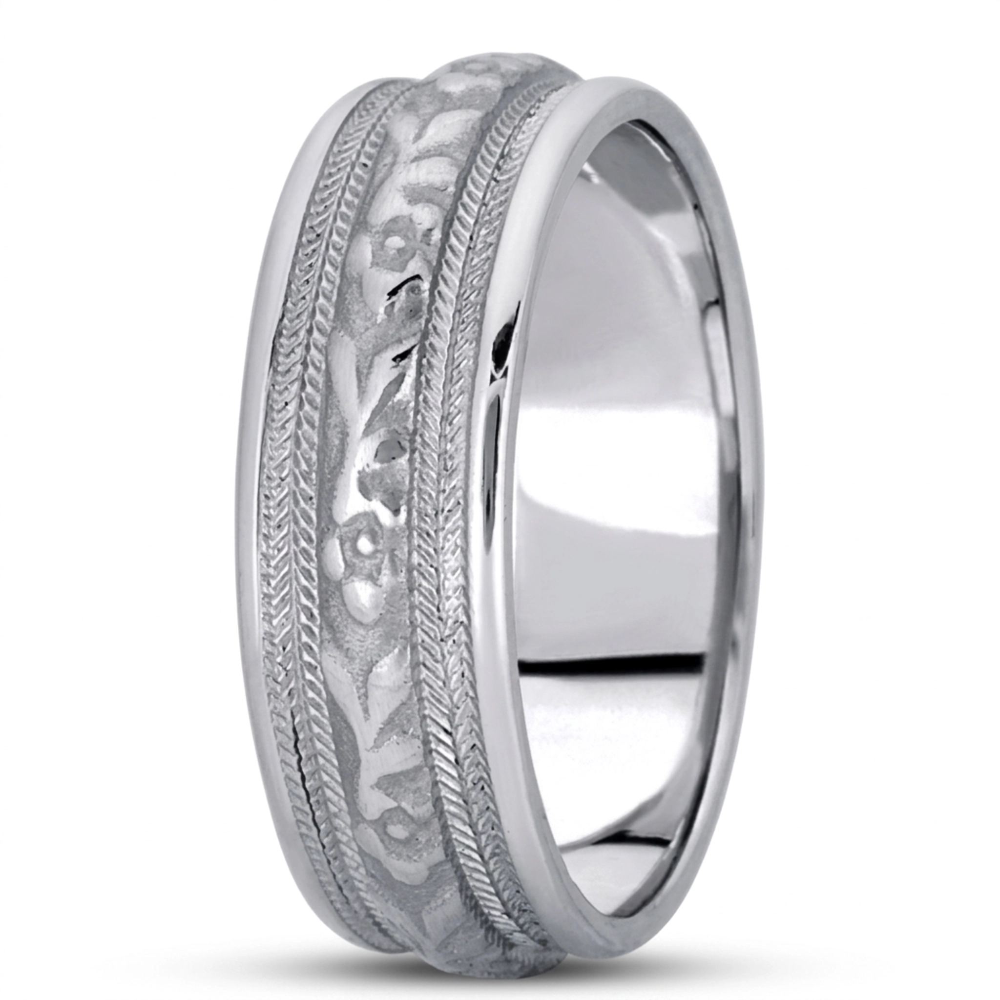 10K white gold 7mm. satin hand-made-antique-wedding-band - main view