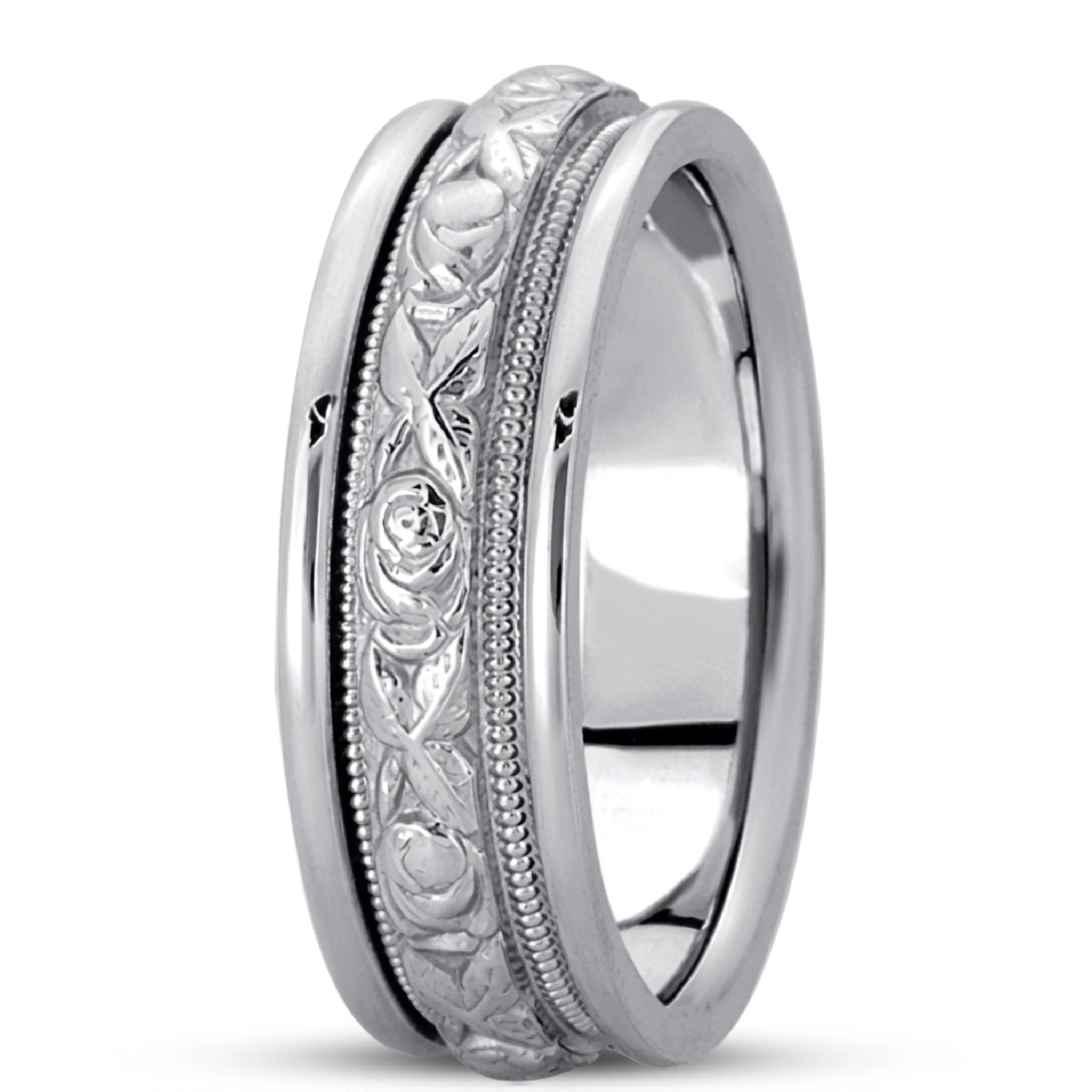 10K white gold 7mm. high polish hand-made-antique-wedding-band - alternate view 2