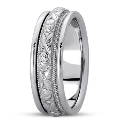 10K white gold 7mm. high polish hand-made-antique-wedding-band - alternate view 2 thumbnail