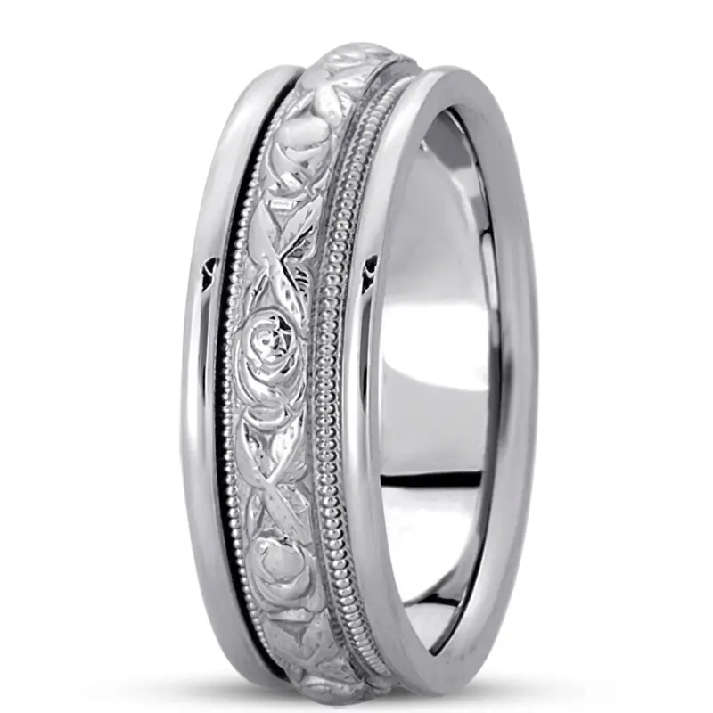 10K white gold 7mm. high polish hand-made-antique-wedding-band - alternate view 2
