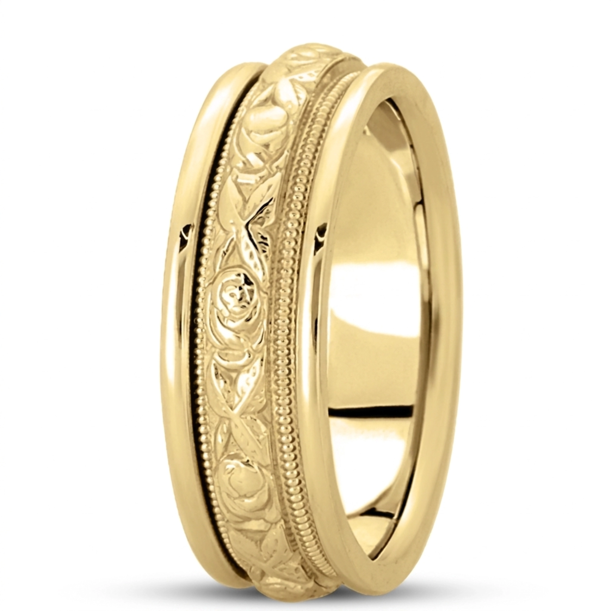 10K yellow gold 7mm. high polish hand-made-antique-wedding-band - alternate view 3