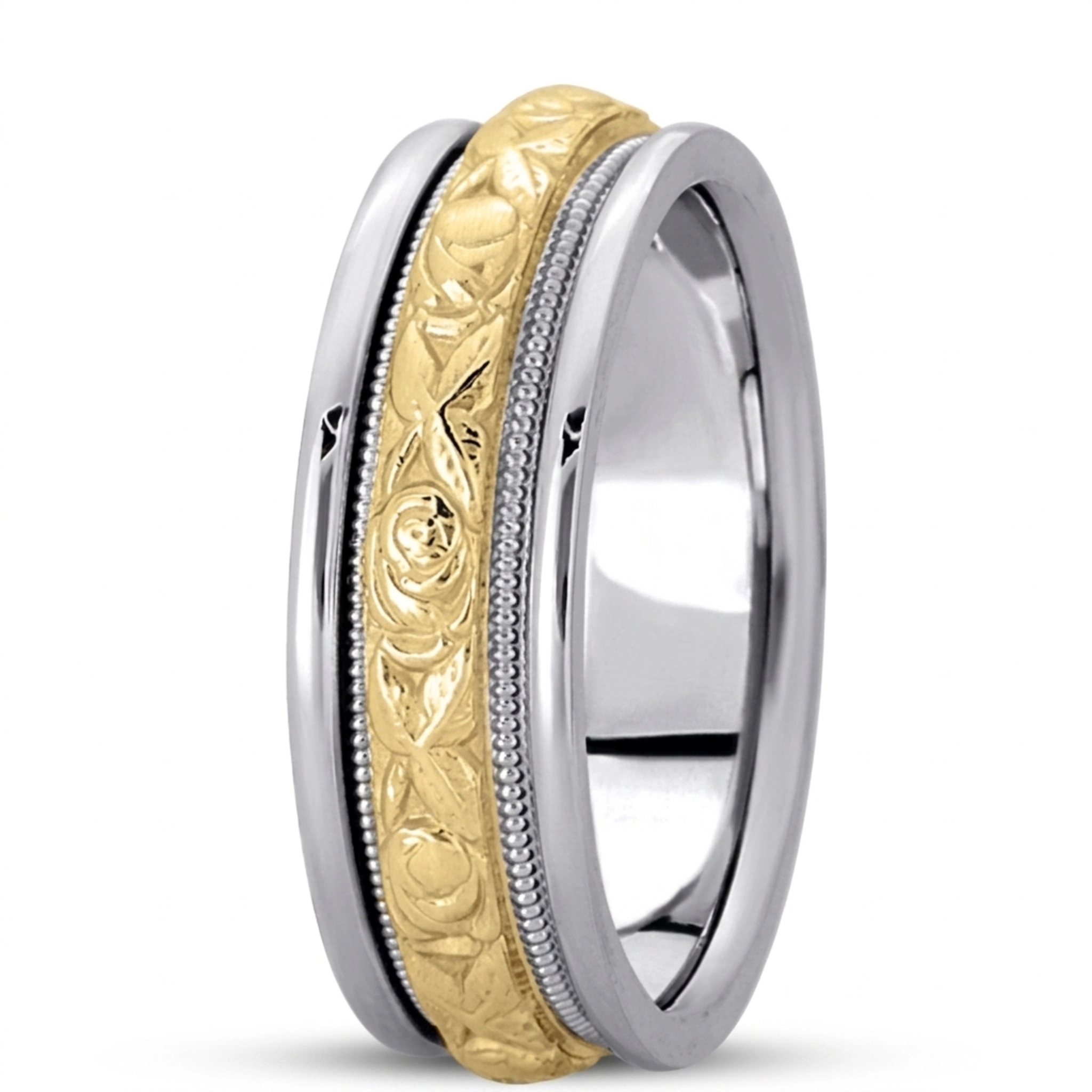 10K white-yellow-white gold 7mm. high polish hand-made-antique-wedding-band - alternate view 4