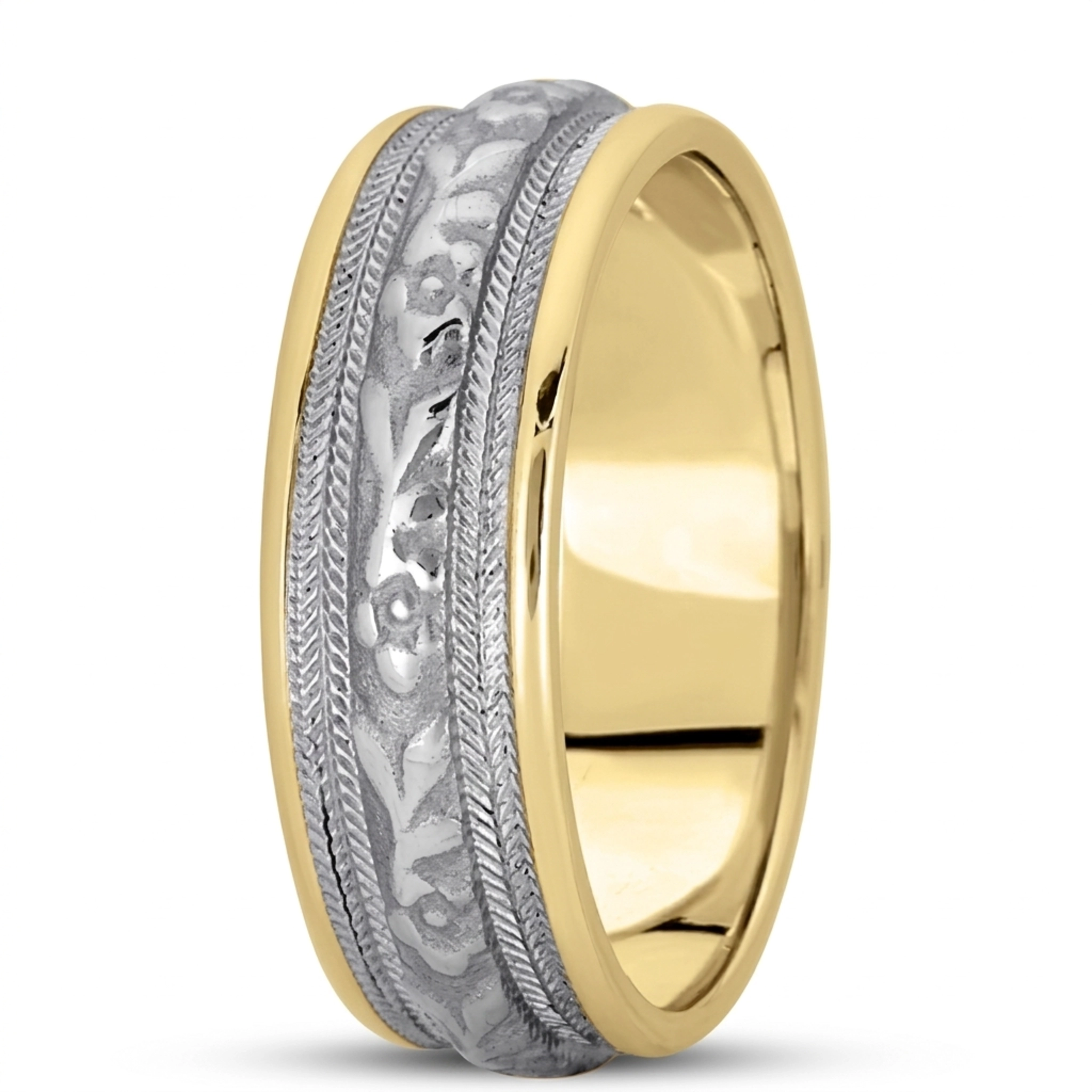 10K yellow-white-yellow gold 7mm. satin hand-made-antique-wedding-band - alternate view 4